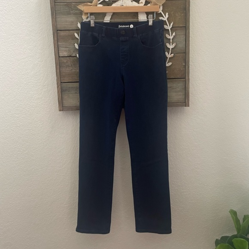 Betabrand denim look pull on stretchy bootcut pants ladies size L